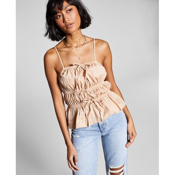 Now This Womens Cotton Tie Front Tank Top Tank Almond L