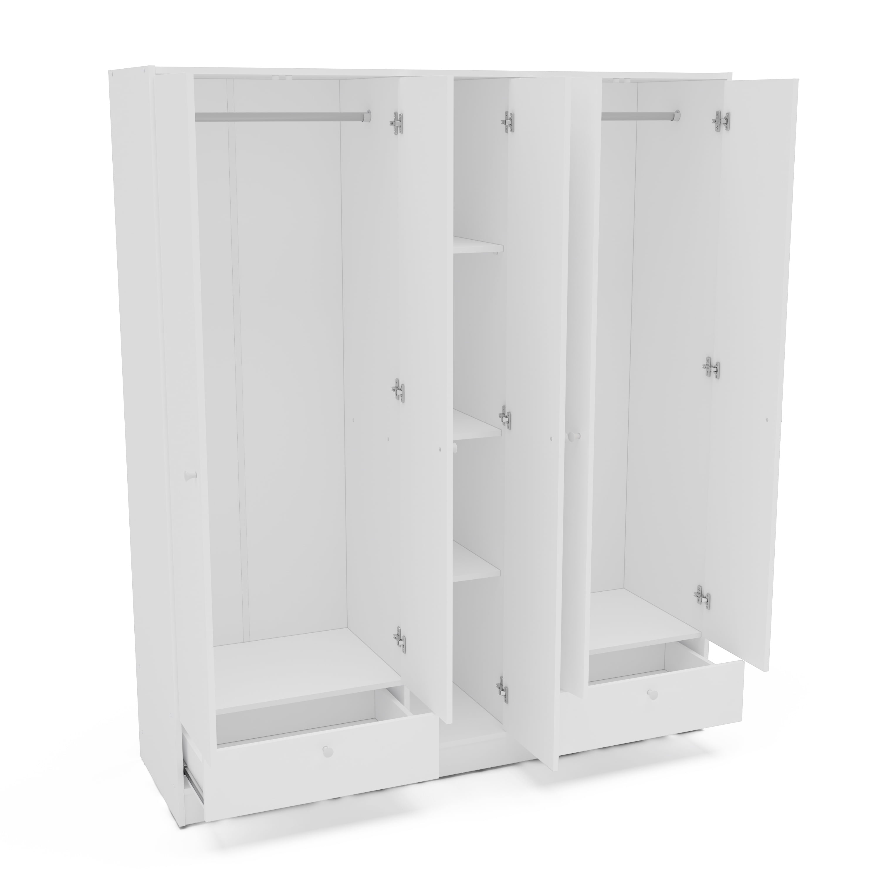 Polifurniture Denmark 71 in. 5 Door Adult Armoire with 2 Drawers, Shelves & 2 Hanging Rods, White Wood
