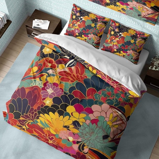 Colorido Flor Funda Nórdica, Dalia Funda de edredón Crisantemo Juego de cama