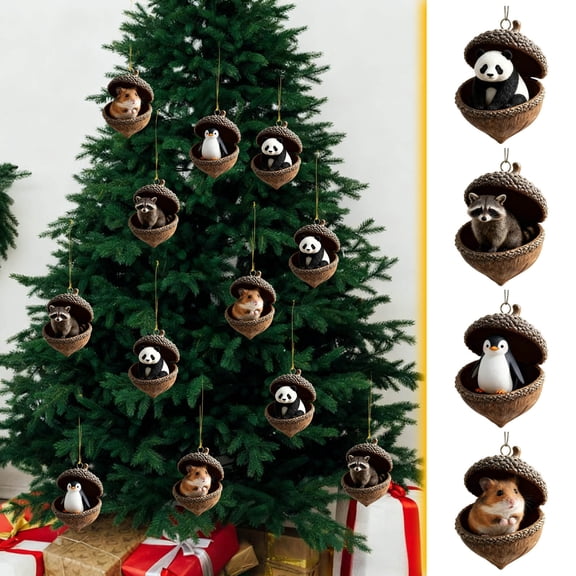 Dianli Forest Animals Christmas Tree Ornaments 8cm Acrylic Holiday Decorations Set of 1 Includes Cute Animal Pendants for Xmas Tree Wreath Garland and Festive Gift Giving