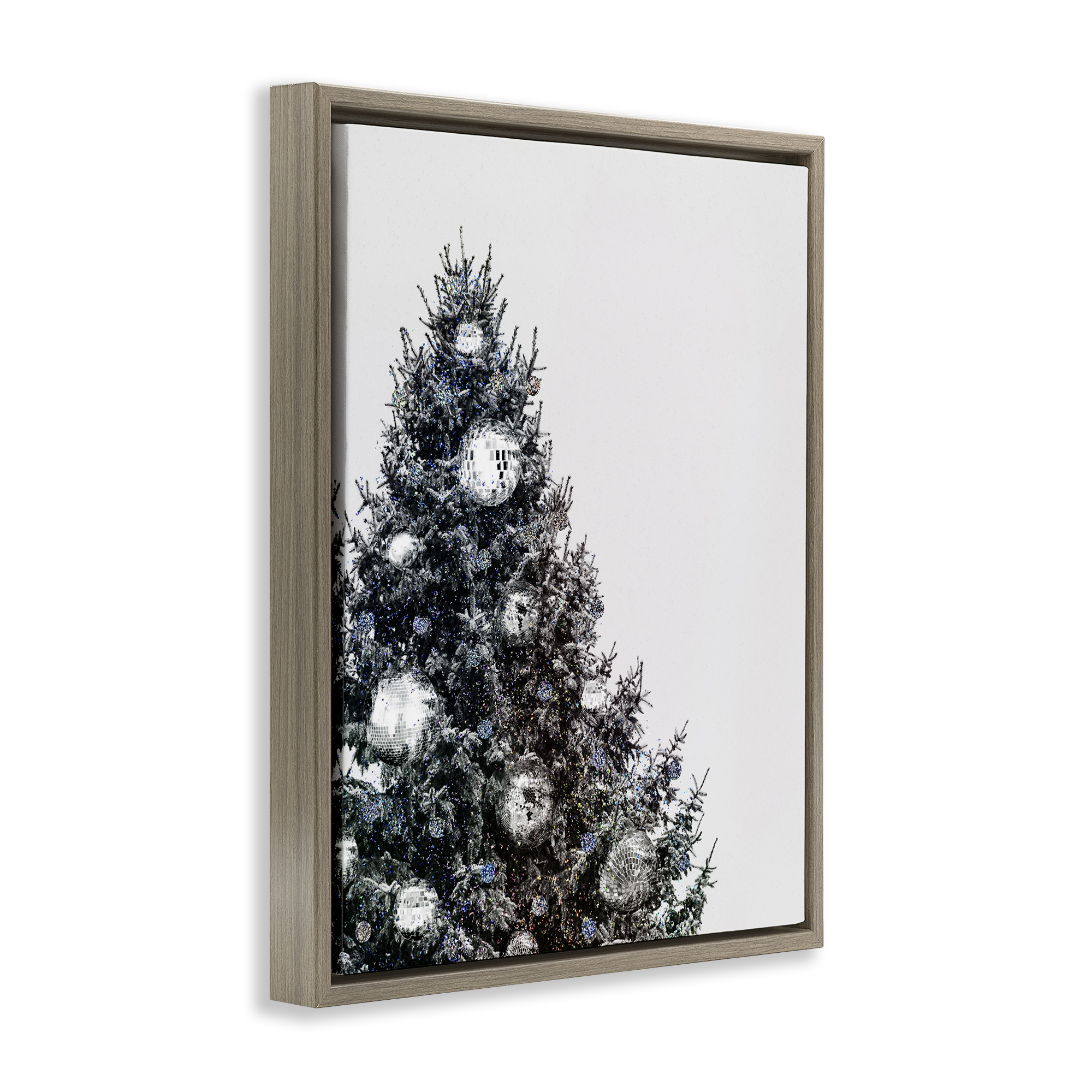 Stupell Industries Disco Ornaments on Tree Holiday Painting Brown Floater Framed Art Print Wall Art, 25 x 31