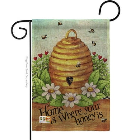 Breeze Decor BD-BG-G-104083-IP-DB-D-US16-AL 13 x 18.5 in. Bee Hive Home Burlap Garden Friends Bugs & Frogs Impressions Decorative Vertical Double Sided Flag