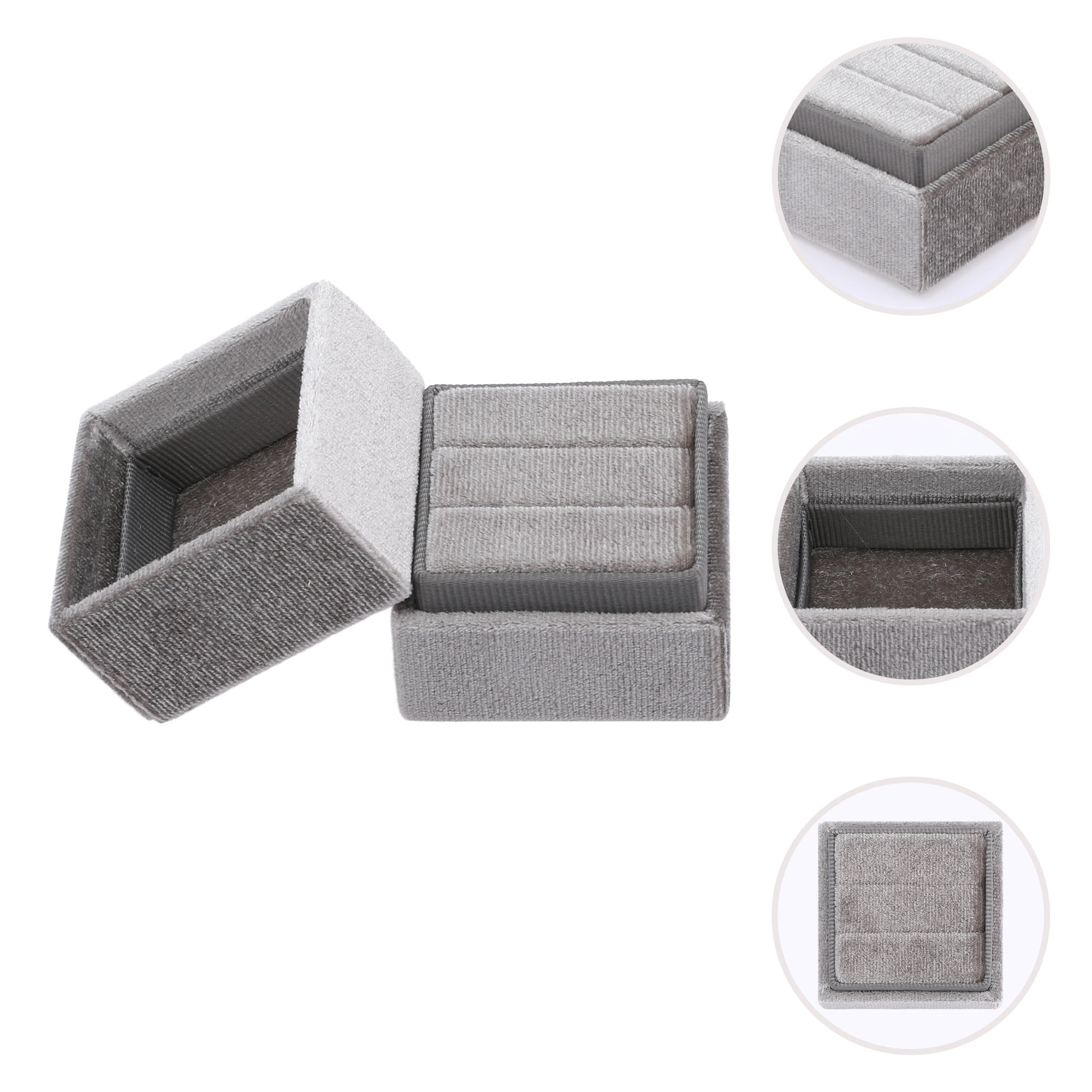 Unique Bargains Velvet Square Ring Box Storage for Proposal Light Gray
