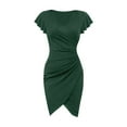 thumbnail image 5 of formal Dresses for Women Wedding Guest Dresses Women's Casual V Neck Wrap Dress With Flounce Sleeves Bodycon Party Work formal Elegant Sexy Ruffled Midi Dress, 5 of 5