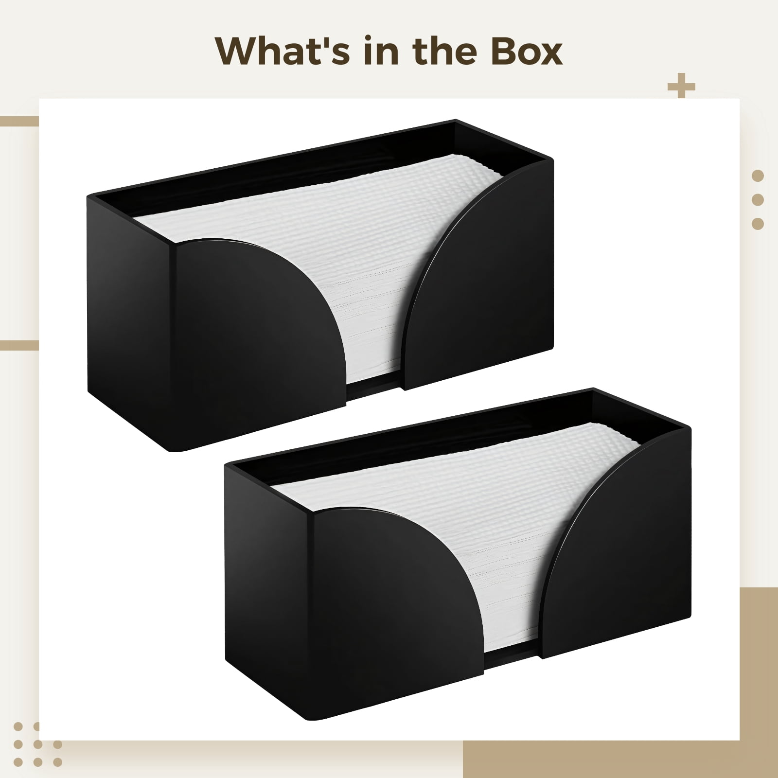 2 PCS Black Acrylic Paper Towel Dispenser, Countertop Napkin Holders, Tabletop Paper Towel Organizer, Folded Paper Towel Holder Napkin Container Dispenser for Kitchen Bathroom Office