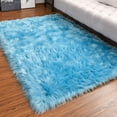 thumbnail image 2 of Arogan Fluffy Faux fur Area Carpet for Home Decor, 4' x 6' , Aqual Blue, 2 of 6