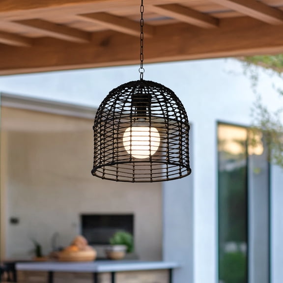 Sunjoy Keely LED Chandelier with Remote Control, Battery Operated (not included), Black