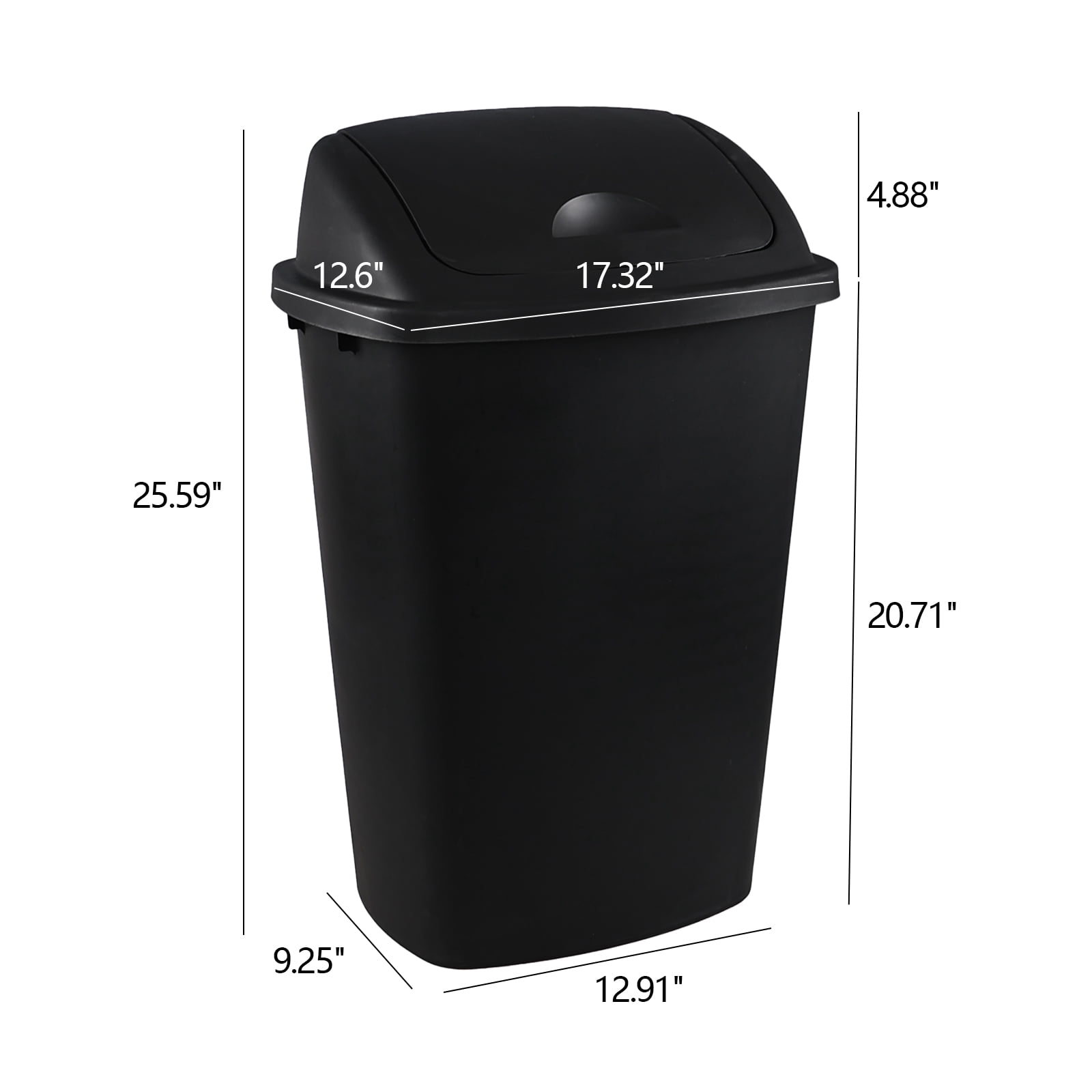 Cand 4-Pack 13 Gallon Kitchen Trash Can with Swing Lid, Plastic Kitchen Swing Top Garbage Can, Black