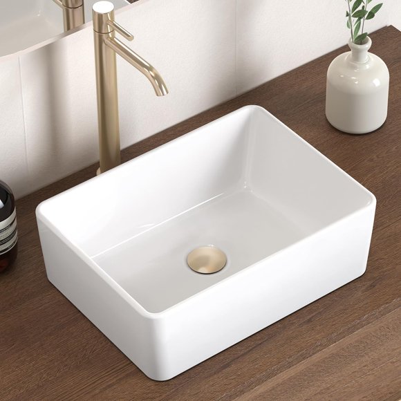 Rectangle Vessel Sink 16"X12" White Bathroom Sink Above Counter Porcelain Ceramic Small Sink Bowl, BVS110S40