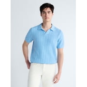 Men's Wavy Stitch Cotton Polo Sweater with Short Sleeves, Sizes S-3XL