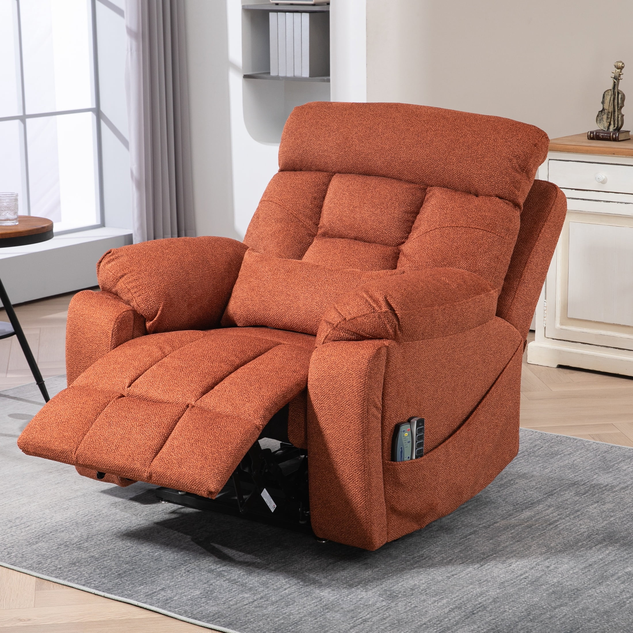 SYNGAR Power Lift Recliner Chair for the Elderly, Oversized Recliner with Massage and Heat, 2 Hidden Cup Holders, Side Pockets, 26" Width of Seat, 4 Motor, Reclining Chair, Rose