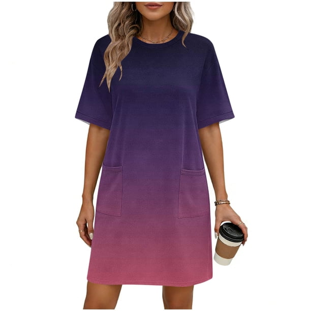 Mujeres Manga Corta Tops Impresión Casual Cuello Redondo Vendaje Vestido Falda de las Señoras, Vestido de Manga Corta para las Mujeres Primavera Verano Uso Diario