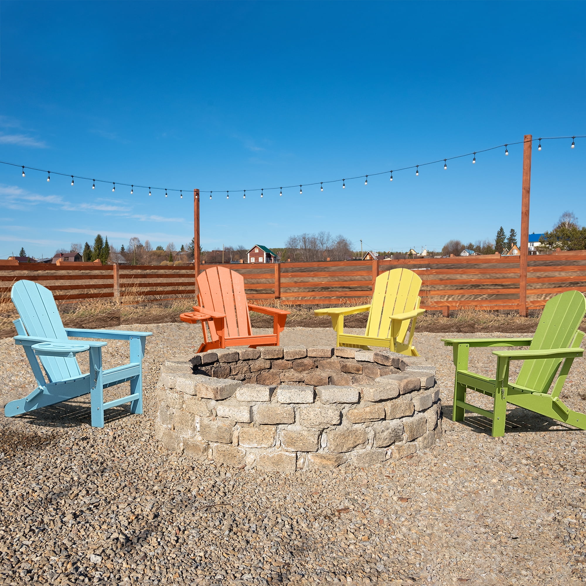 Folding HDPE Adirondack Chair with 4 in 1 Cup Holder Tray Plastic Adirondack Chairs Weather Resistant Lawn Outdoor Firepit Chairs, Orange