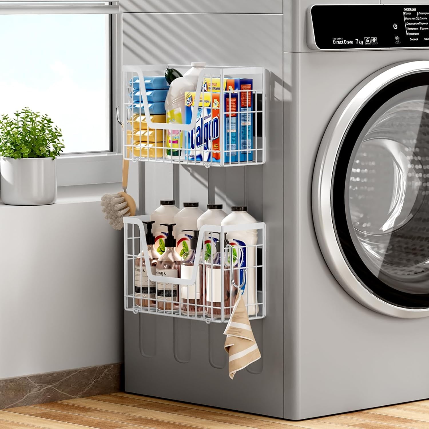2 Set Magnetic Shelf for Fridge, Potato & Onion Storage Bins, Magnetic Fruit Basket for Refrigerator Pantry Kitchen Counter Laundry, Magnetic Fridge Organizer Spice Snacks Magnet Fridge Shelf
