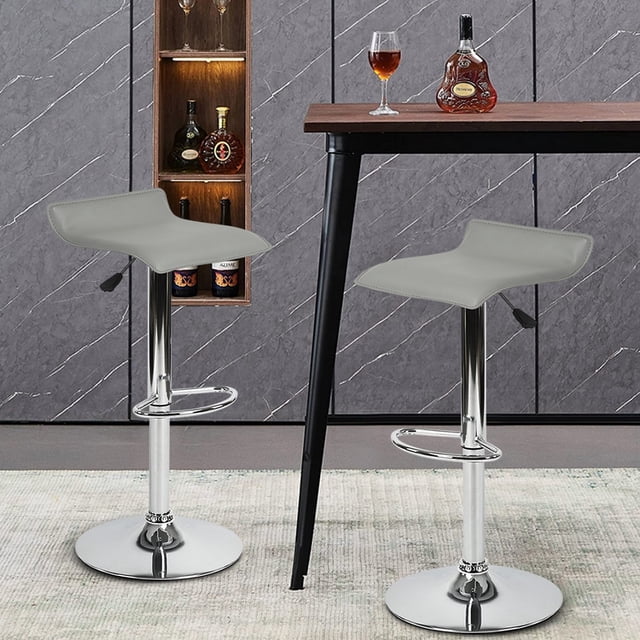 Set de 2 Sillas de Bar HOMEMAKE FURNITURE Color Gris Altura Ajustable Giratorio Moderno