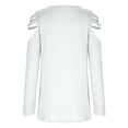thumbnail image 6 of safuny Womens Top Dressy Loose Solid Color Zipper Hollow Out T-Shirt Comfy Casual Plus Size T-Shirts Pullover V-Neck Long Sleeve White S, 6 of 6