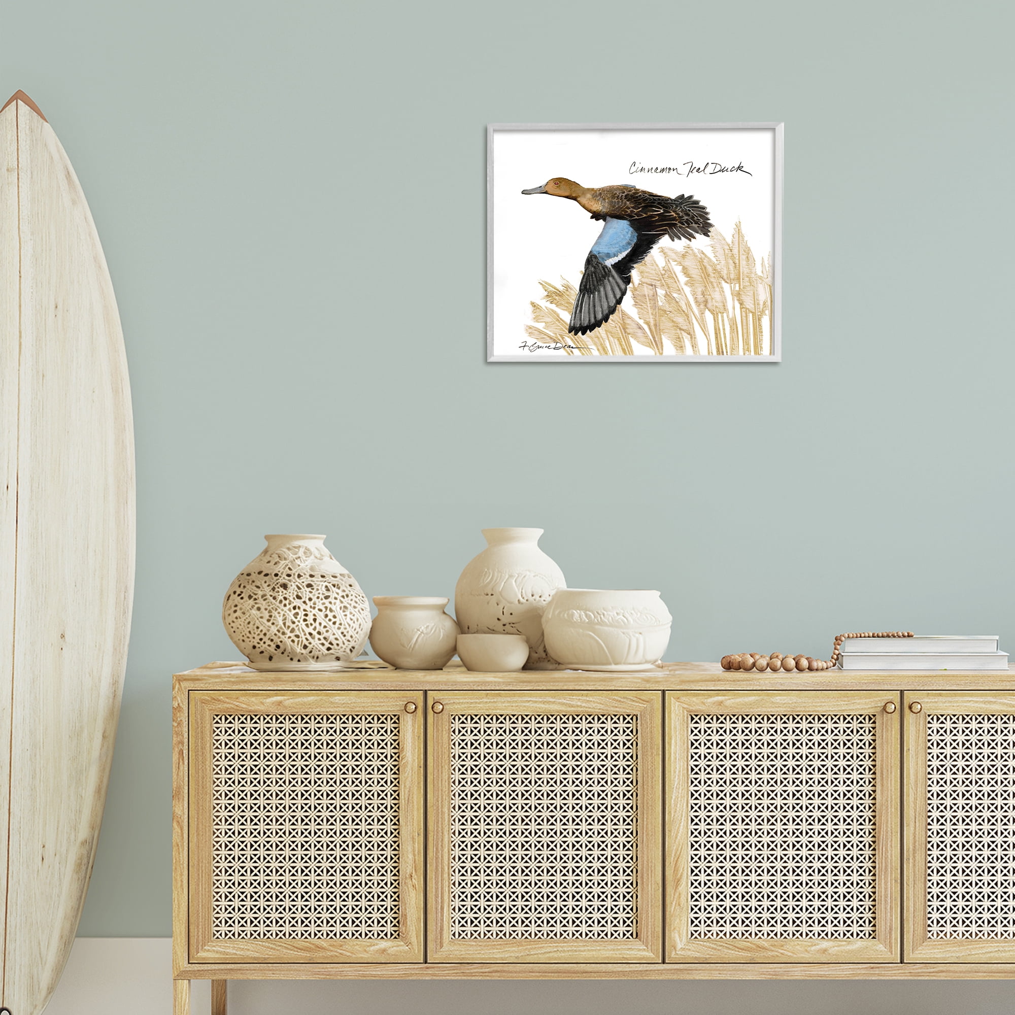 Stupell Industries Cinnamon Teal Duck Flying Animals & Insects Painting White Framed Art Print Wall Art, 20 x 16