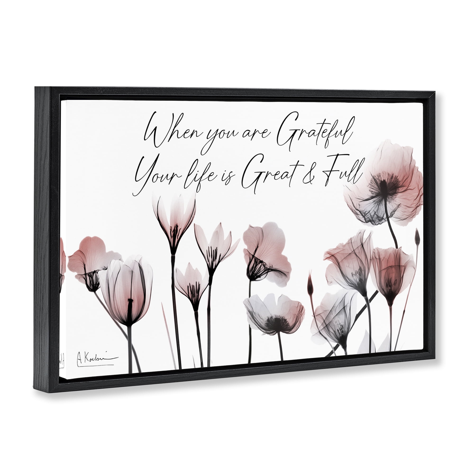 Stupell Industries Grateful Faith Floral Religious Painting Black Floater Framed Art Print Wall Art, 31 x 21