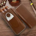 thumbnail image 4 of Leather Cigar Case Set with Cutter Cedar Wood Lining Humidor Box Fit 3 Cigars Portable Smoking Accessories Tool for Cohiba (black), 4 of 7