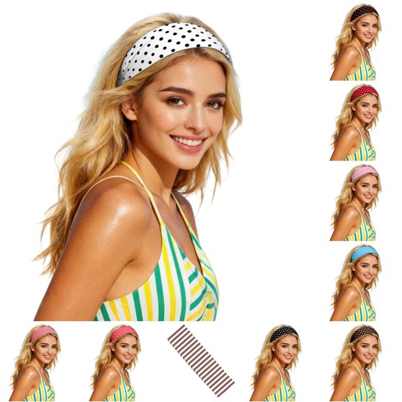 Daznico Elastic Workout Headband with Polka Print for Sweat Wicking Stretchy Hair for Yoga Fitness Running and Training