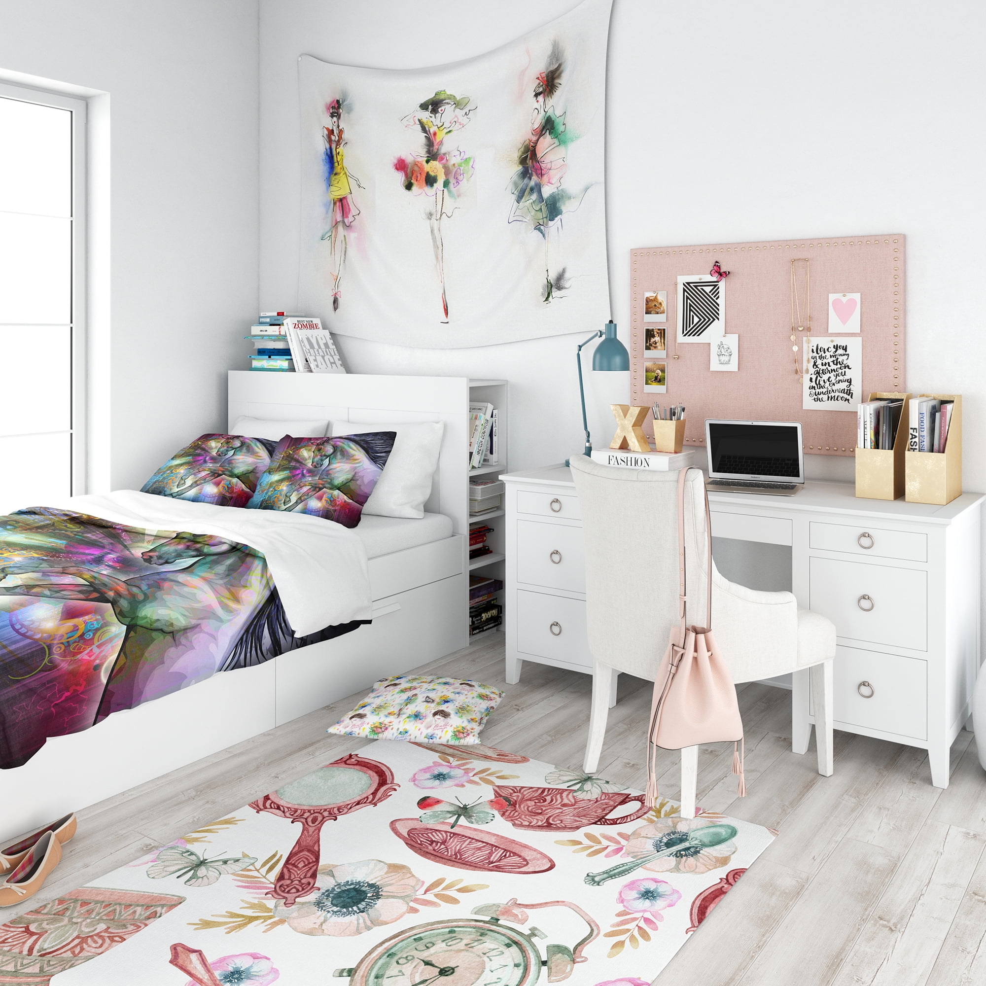 Designart 'Horse Over Colorful Abstract Image' Modern & Contemporary Duvet Cover Set