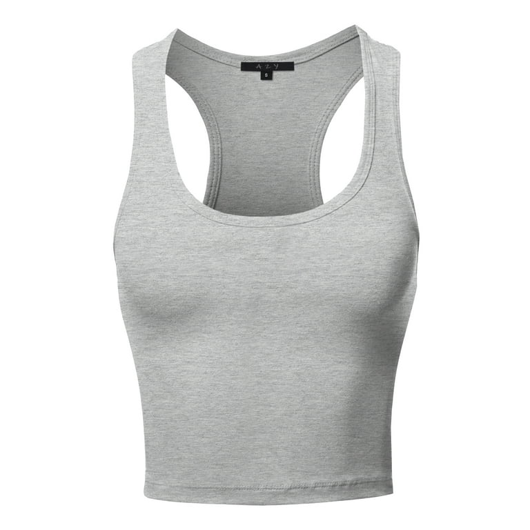 A2Y Women's Basic Cotton Casual Scoop Neck Cropped Racerback Tank Tops  Heather Grey M