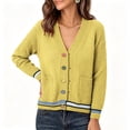 thumbnail image 4 of PBFRDSJ Women's Knit Cardigan Sweaters Contrast Striped V Neck Colorful Button Open Front Sweater Long Sleeve Knit Outerwear with Pockets Free Sizes, 4 of 6