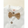 thumbnail image 4 of Wassery Baby Boys Gentleman Outfit Solid Color Short Sleeve Shirts Jumpsuit with Bow Tie+Overall Pants Set 3 6 9 12 18 Months Infant Boys Summer Clothes, 4 of 9