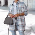thumbnail image 4 of LQCMBYF Womens Tops Casual Women's Flannel Plaid Light Weight Thin Jacket Shirts Raglan Long Sleeve Button Down Chest Pocketed Shirts Coats Shacket Women Blouses Dressy Casual (Sky Blue,XXL), 4 of 9