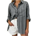 thumbnail image 3 of Horkkom Button Down Shirts for Women Long Sleeve Striped Shirt Fall Casual Loose Work Tops with Pocket XL, Gifts for Women, 3 of 10