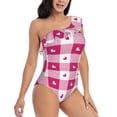 thumbnail image 3 of Sikiie Plaid Heart Print Women One Piece Swimsuits Tummy Control One Shoulder Bathing Suits Ruffle Swimwear, From S to XXL-Large, 3 of 6