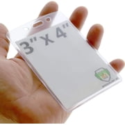 5 Pack - 3X4 Name Badge Holder Vertical - Heavy Duty Clear Plastic Conference Name Badges - 3 X 4 Portrait Badge Sleeve Cover for Large Event Name Tag by Specialist ID