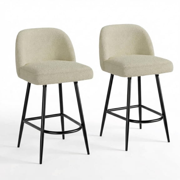 Modern Bar Stools Set of 2, 26" Counter Height Chairs with Backrest Ideal for Kitchen Island, Home Bar, Bistro, Dining Room, White