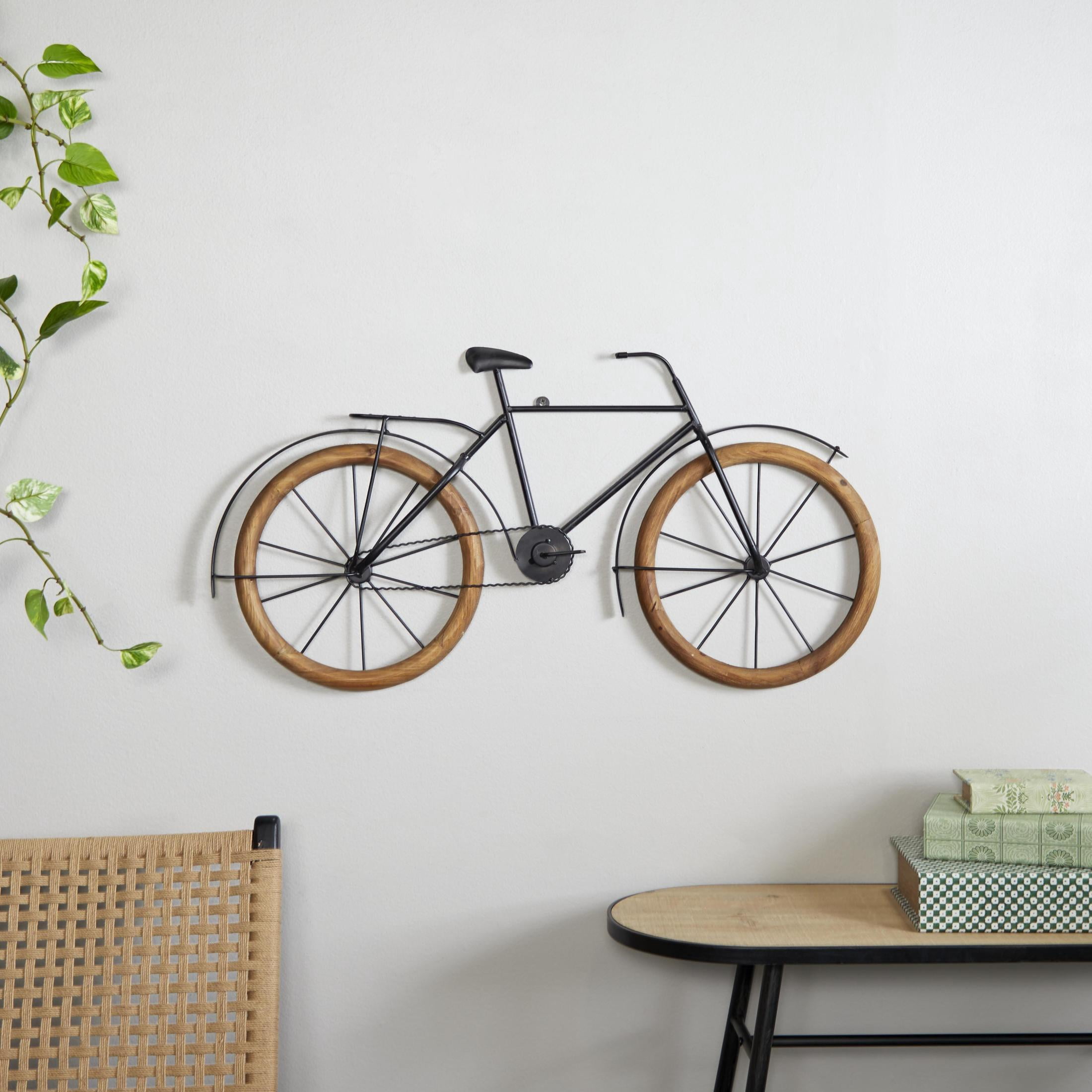 DecMode Brown Metal Bike Wall Decor with Wood Wheels