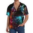 thumbnail image 1 of Xecao Neon Spectrum Cat Portrait Pattern Men's Short-Sleeve Cuban Collar Button-Down Shirt with Chest Pocket Lightweight Tropical Vacation Shirt-Large, 1 of 5