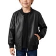 thumbnail image 2 of Boys School Baseball Leather Jacket,for Kids Rib Collar Loose Faux Leather Bomber Casual Outer Coat All Season Outerwear Daily Wear Black 2-3 Years, 2 of 9