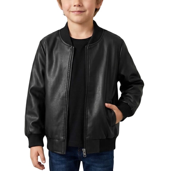 ShomPort Toddler Little Boys Leather Jackets Zip up Long Sleeve Biker Jackets Outerwear Coat 2-8 Years
