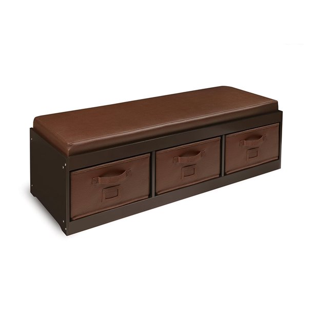 Badger Basket Kid's Storage Bench With Cushion And Three Bins Badger Basket Kid's Storage Bench with Cushion and 3 Bins, Espresso
