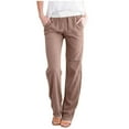 thumbnail image 2 of Betivan Cotton Linen Pants for Women Drawstring Casual High Waisted Pull On Straight Leg Trousers with Pockets, 2 of 6