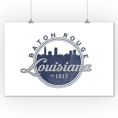Baton Rouge Lantern - Baton Rouge, Louisiana - Skyline Seal (Blue) - Lantern Press Artwork (9x12 Art Print, Wall Decor Travel Poster)