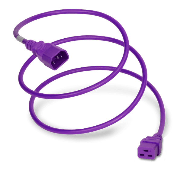 World Cord Sets 2 Foot IEC 60320 C14 to C19 PDU Adapter Style 15 Amp Power Cable (Purple)