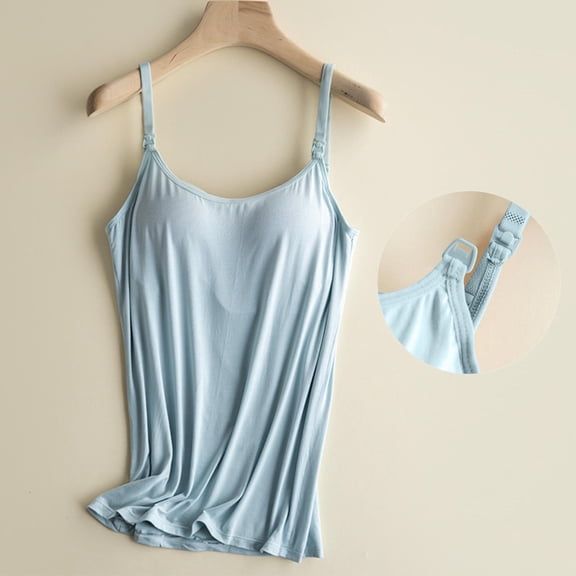 Zynoxe Maternity Tank Tops Clip down Round Neck Maternity Nursing Tank Tops with Built in Shelf Bra Adjustable Removable Straps Sleeveless Breastfeeding Tops for Pregnancy Loungewear and Casual
