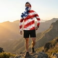 thumbnail image 5 of Mens Red White Blue Patriotic Compression Sun Shirts, USA Flag Graphic Hooded with Mask Rash Guard, Lightweight Outdoor Fishing Wear Tops, 5 of 6