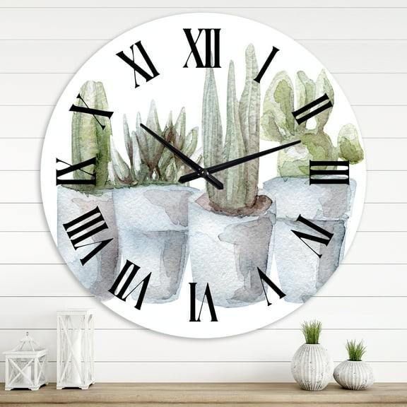 Designart 'Cactus And Succulent House Plants V' Farmhouse Wall Clock