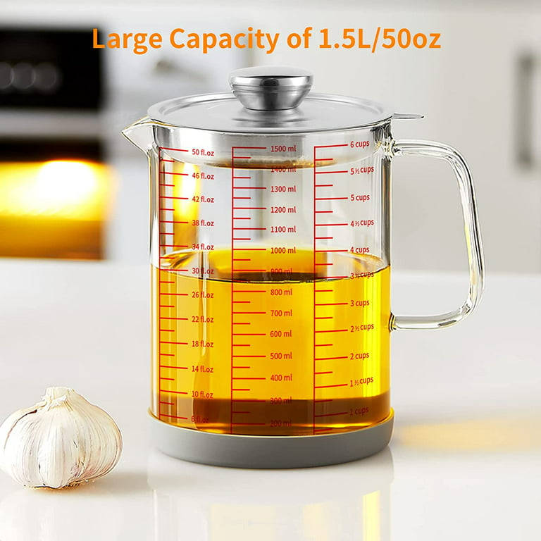 Transparent Glass Oil Filter Pot With Scale Kitchen Oil Separator Home  Bacon Grease Container With