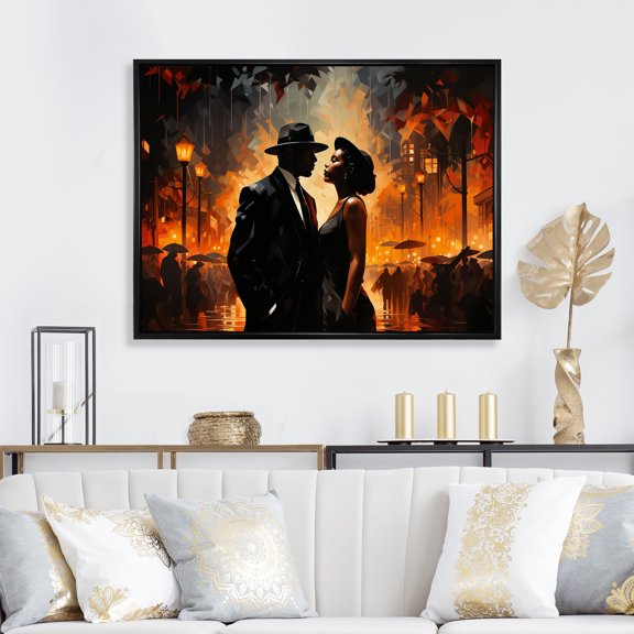 Designart "Harlem Renaissance Jazz Couple in Black and Orange" People Framed Wall Art - Global Black Harlem Renaissance Hallway Framed Wall Art Decor