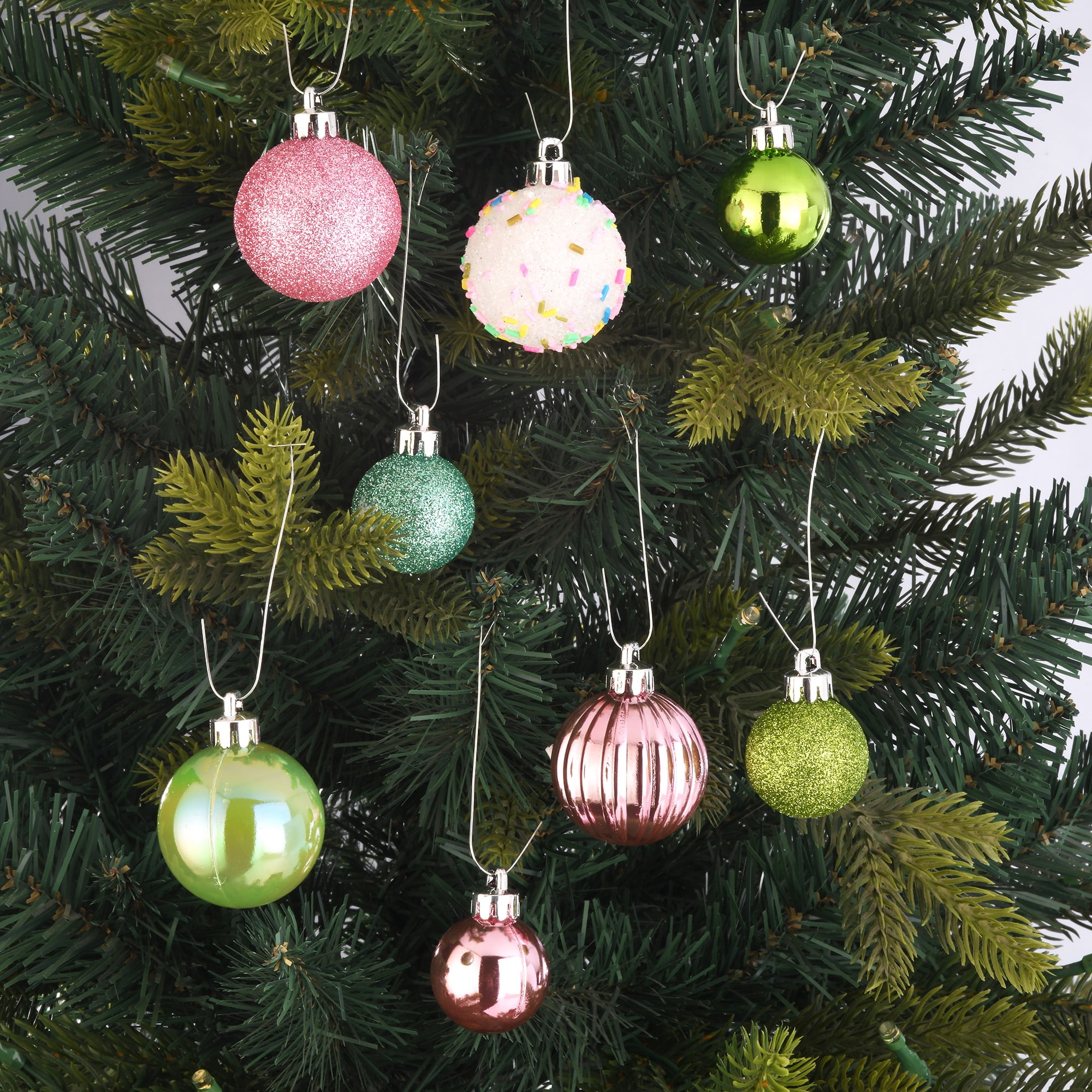 Light Pink/Light Green/Turquoise Mini Whimsy Shatterproof Christmas Ornaments, 20 Count, by Holiday Time