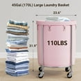 thumbnail image 2 of Laundry Basket with Wheels, 170L Rolling Laundry Hamper with Removable Bag and Steel Frame, Round Laundry Cart with 4 Casters and 2 Brakes, Ideal for Bedroom, Bathroom, Laundry Room, Pink, 2 of 15