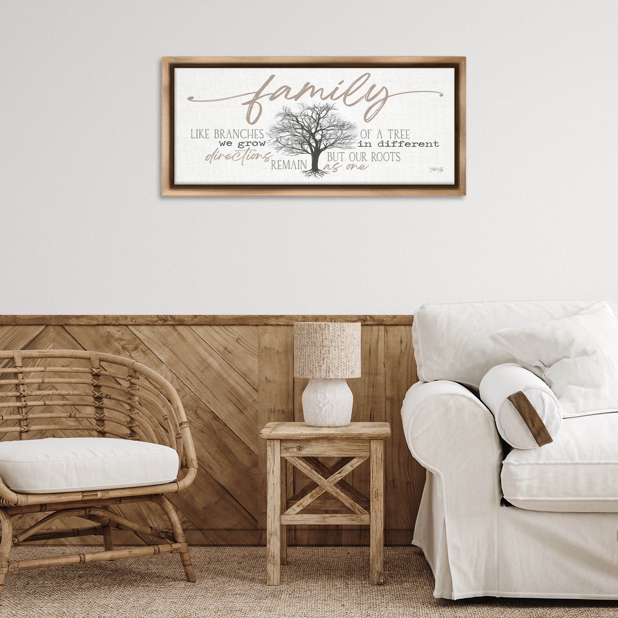 Stupell Industries Family Like a Tree Sentiment Text & Numbers Painting Brown Floater Framed Canvas Art Print Wall Art, 31 x 14