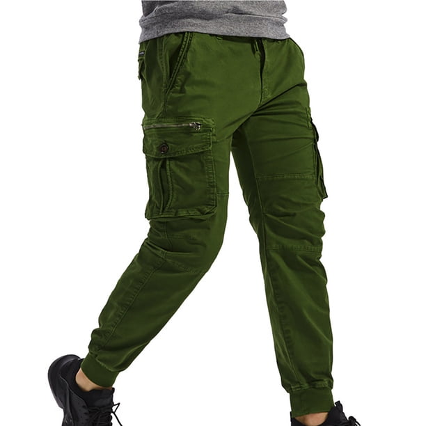 Pantalones largos para hombre, informales, lisos, con bolsillo, cintura elástica, para exteriores, con cordón ajustable, para trabajo